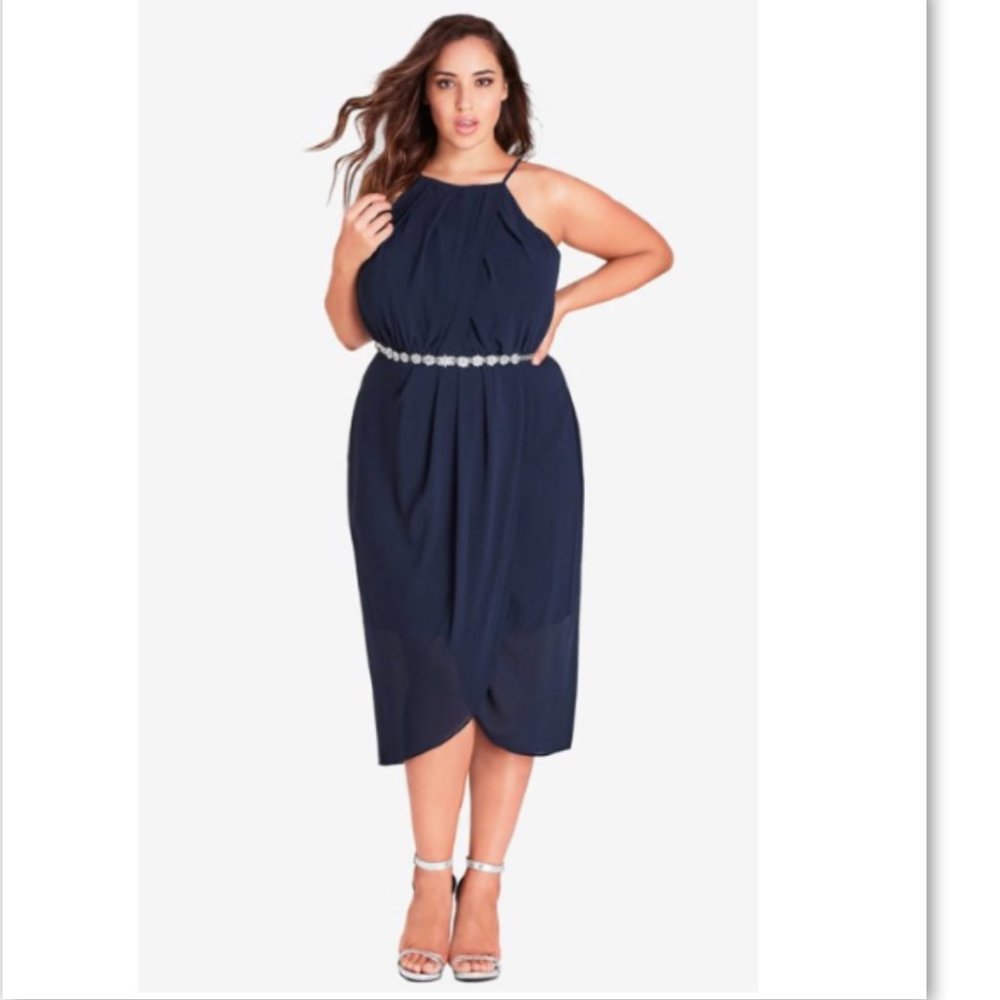 NWT! City Chic Wrap Love Jeweled Belted Dress 14